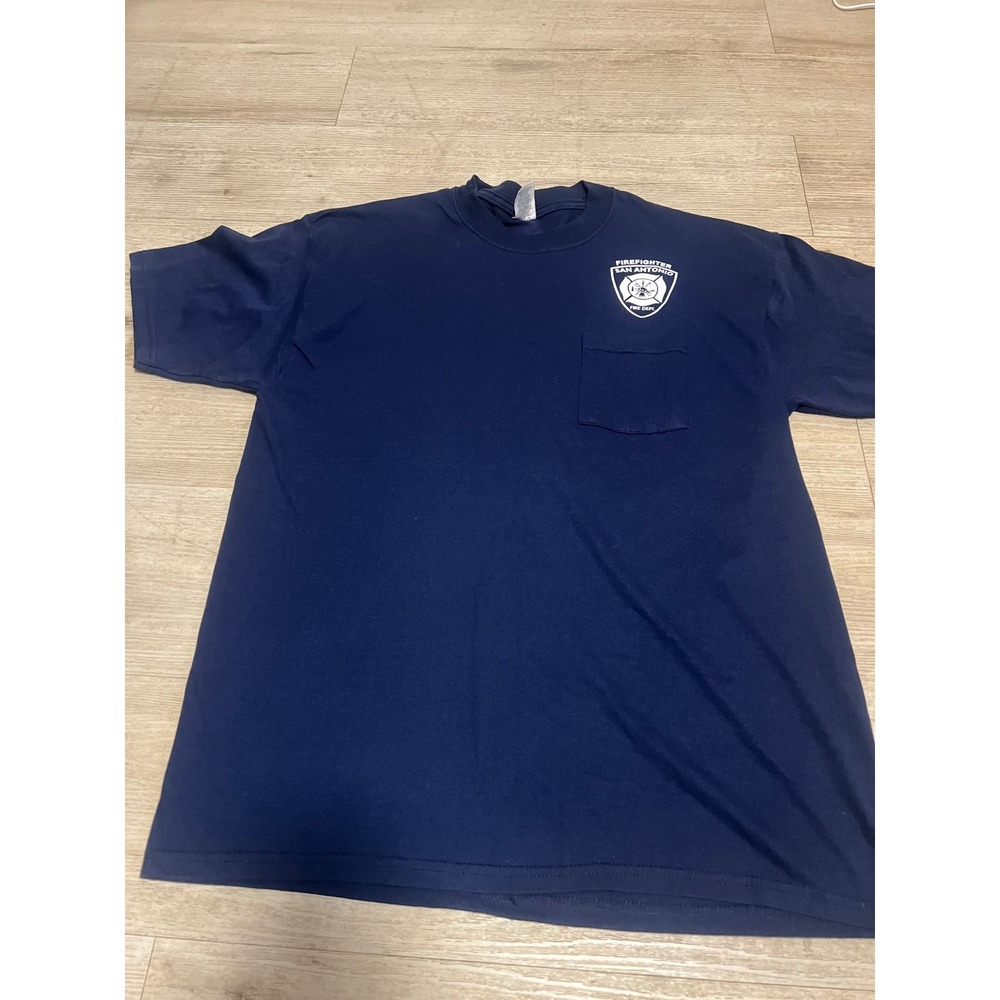 SAFD San Antonio Fire Dept Pocket T-Shirt Mens‎ XL Navy Blue Heavyweight jerzees